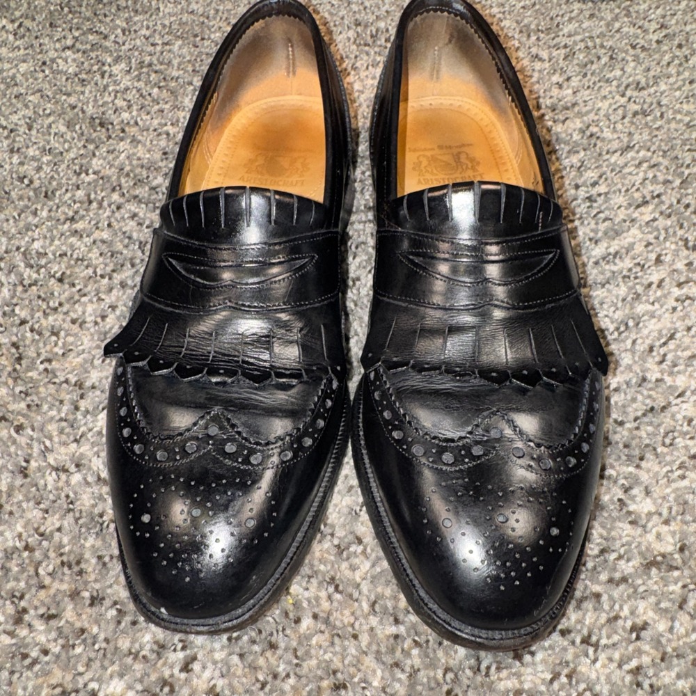Johnston & Murphy Aristocraft Sz 9 Mens Black Leather Kiltie Wingtip Loafers